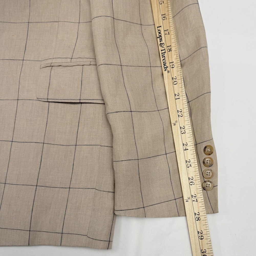 Lands End Sport Coat Blazer Tan Window Pane 100% Linen Country Club - Picture 11 of 15